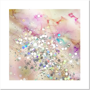 Pastel alcohol ink Holographic Glitter Posters and Art